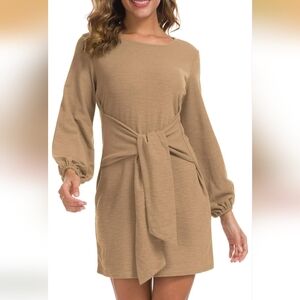 Casual Tan Long Sleeve Dress